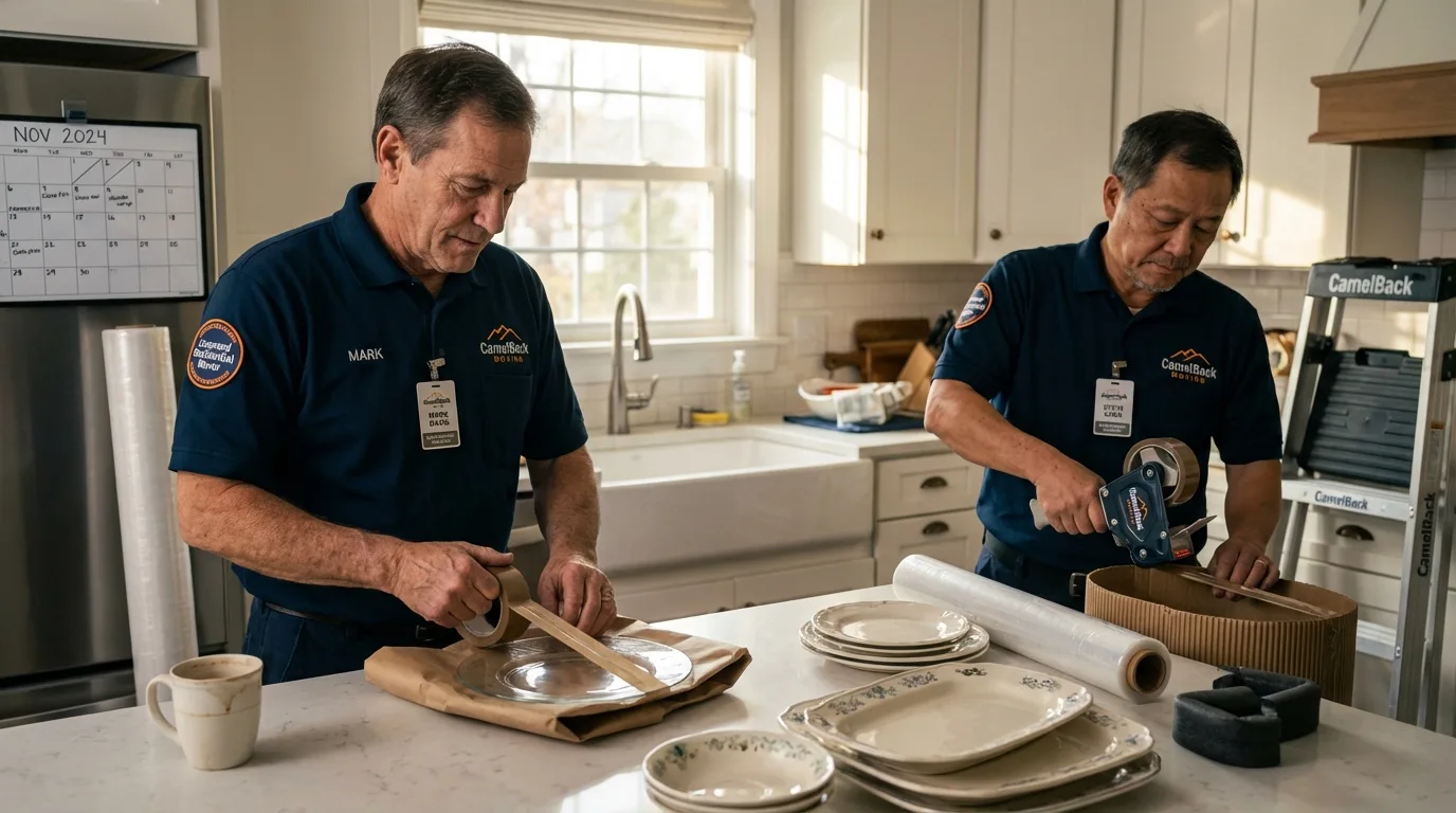 Professional crew packing kitchen dishware in Stanford, KY